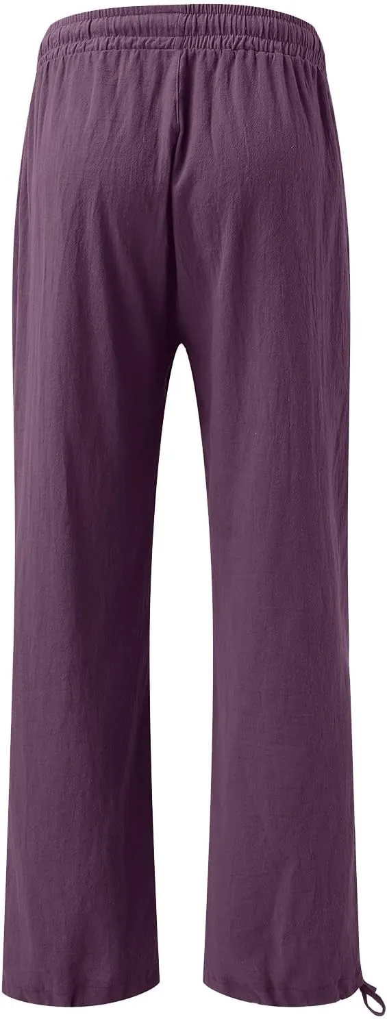 Wide Leg Linen Pants for Women Casual High Waisted Palazzo Pants Lightweight Summer Flowy Beach Trousers with Pockets
