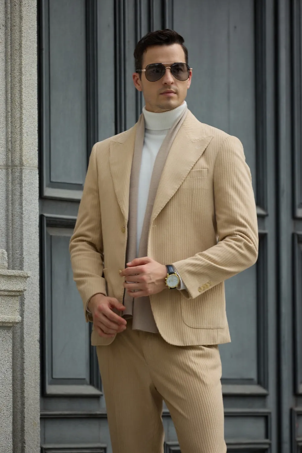 Winter Corduroy Peak Lapel 2 Pieces Men's Suits Jacket Pants 2786