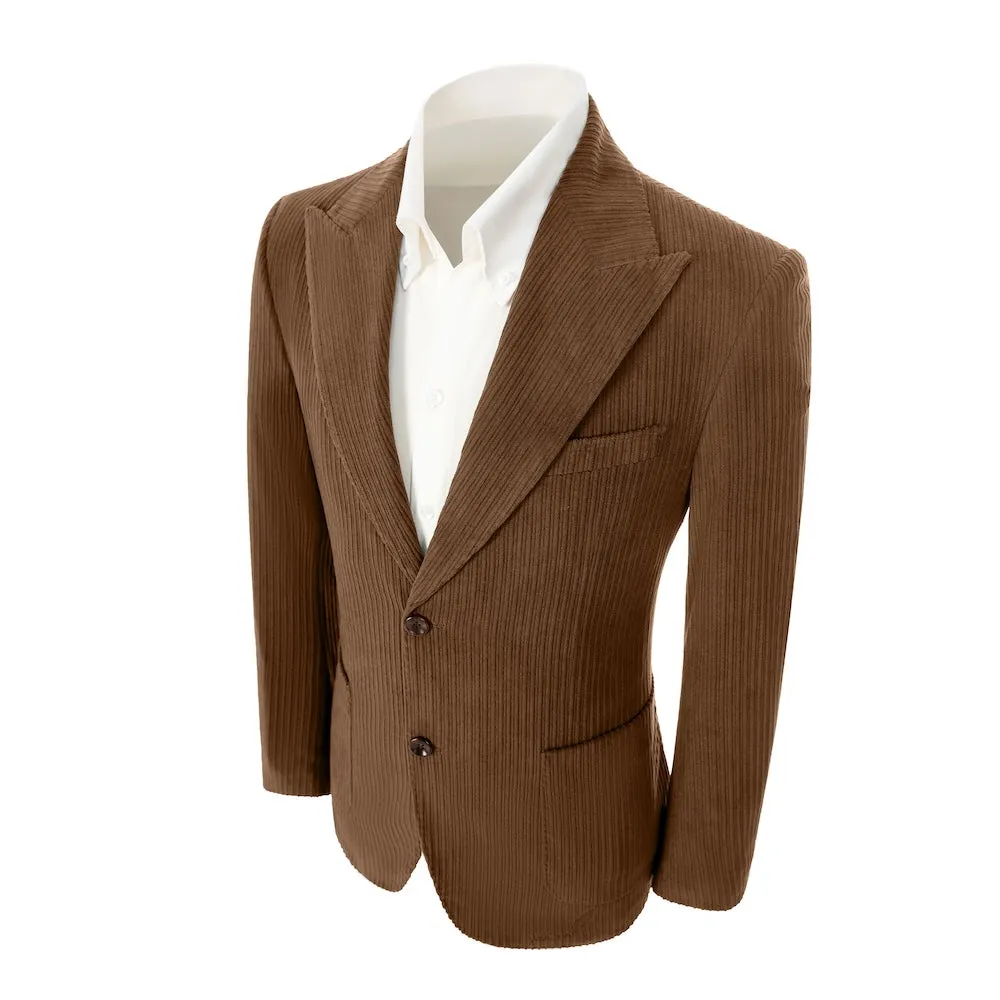 Winter Corduroy Peak Lapel 2 Pieces Men's Suits Jacket Pants 2786