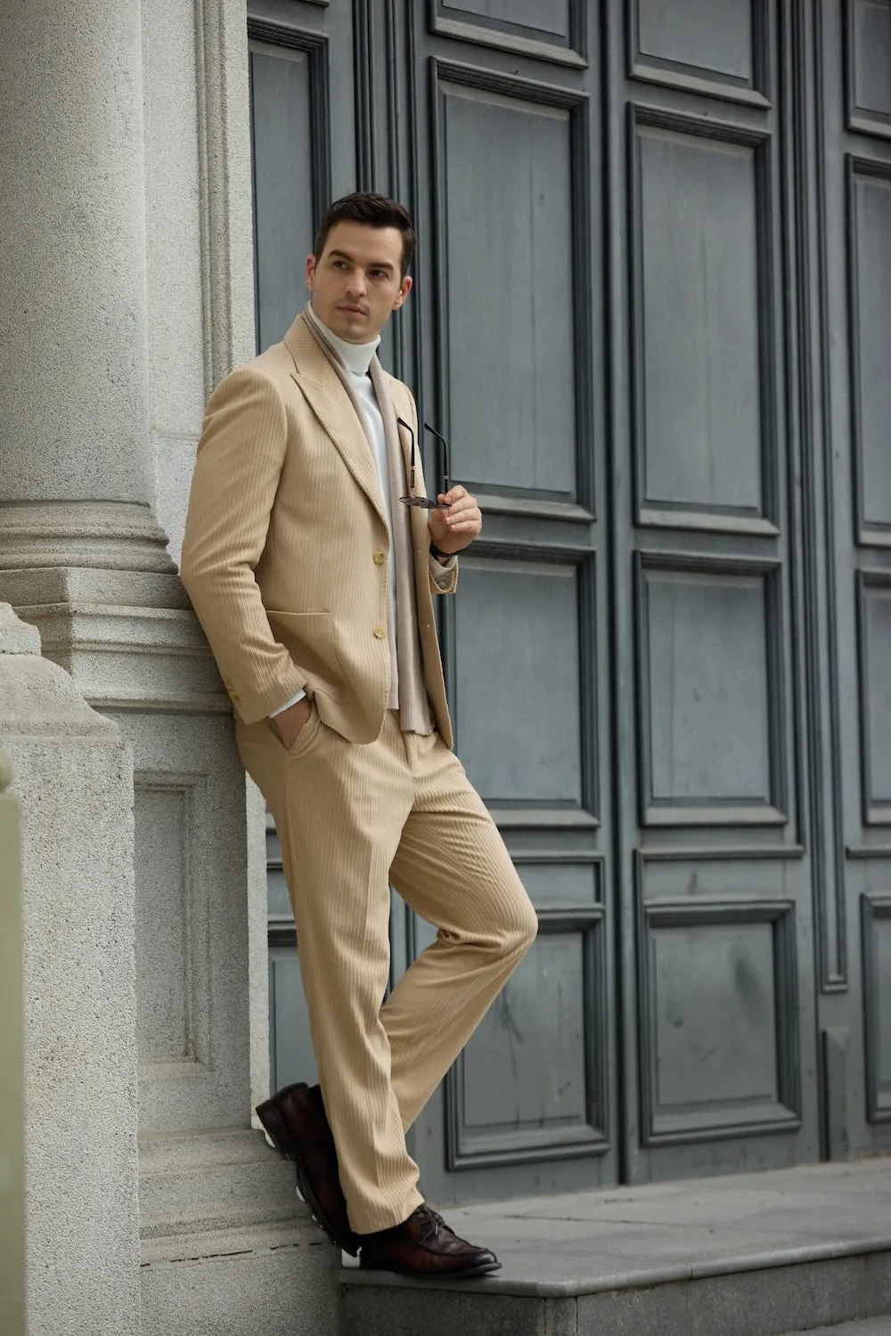 Winter Corduroy Peak Lapel 2 Pieces Men's Suits Jacket Pants 2786
