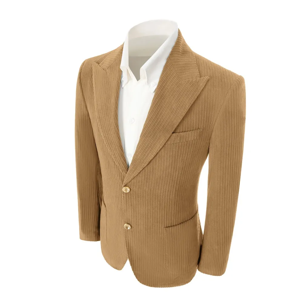 Winter Corduroy Peak Lapel 2 Pieces Men's Suits Jacket Pants 2786