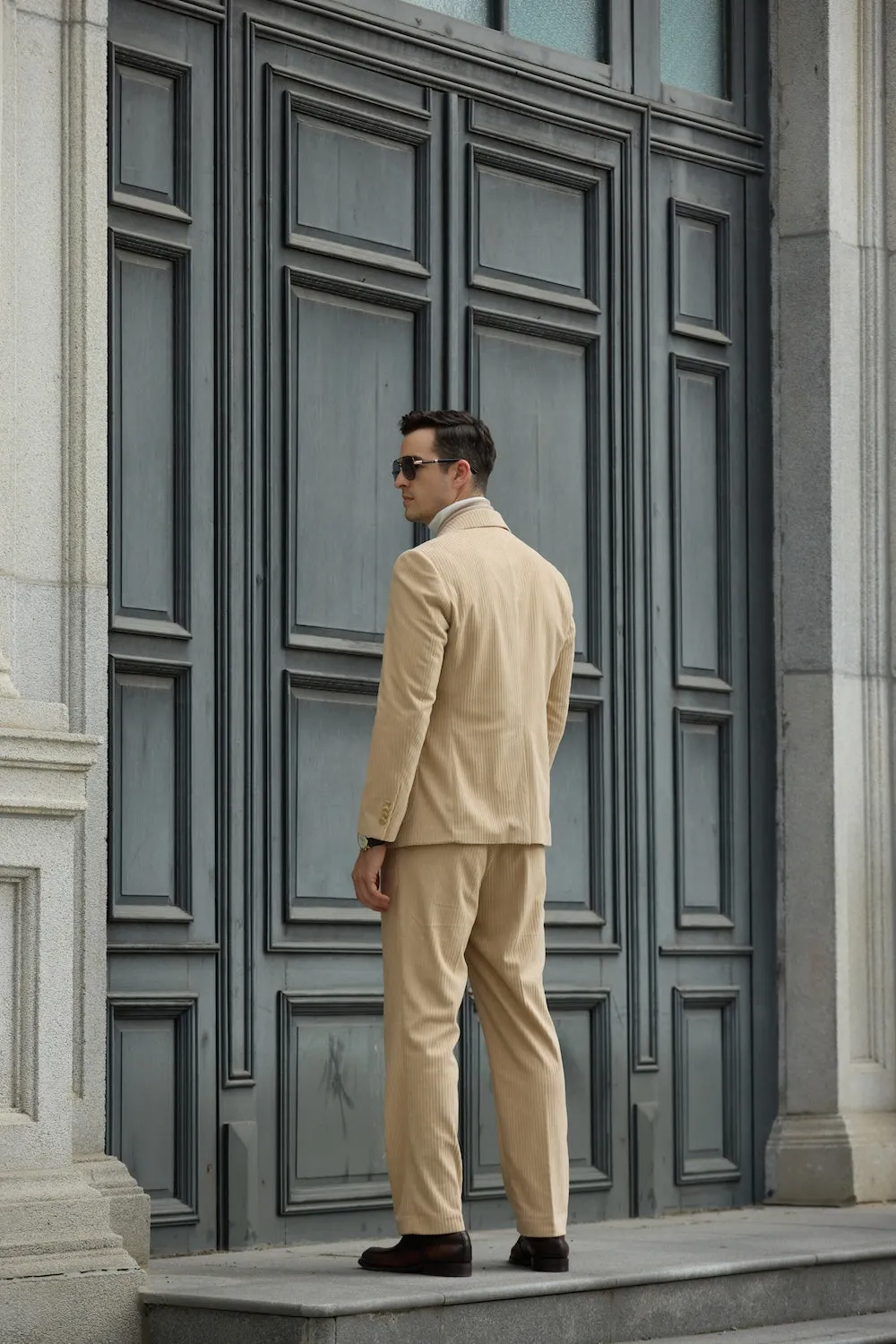 Winter Corduroy Peak Lapel 2 Pieces Men's Suits Jacket Pants 2786
