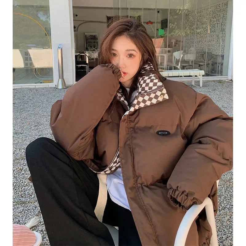 Winter Cotton Quilted Jacket for Women Zipper Loose Padded Coat Solid Thick Warm Puffer Parkas Jackets