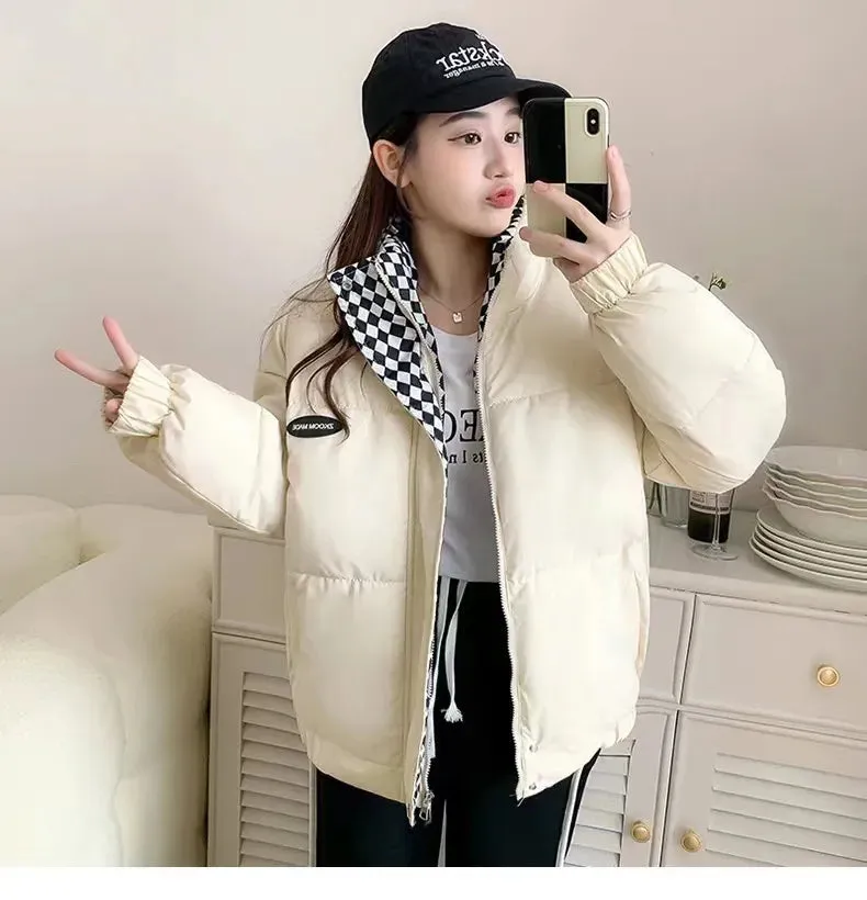 Winter Cotton Quilted Jacket for Women Zipper Loose Padded Coat Solid Thick Warm Puffer Parkas Jackets