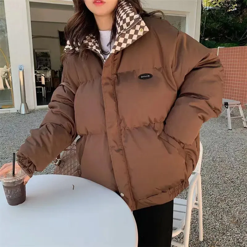 Winter Cotton Quilted Jacket for Women Zipper Loose Padded Coat Solid Thick Warm Puffer Parkas Jackets