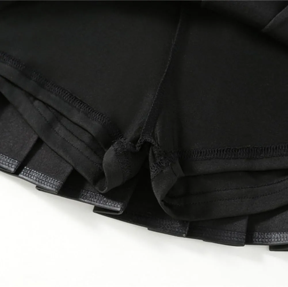 WISREMT Girls Pleated Skirt Faux Leather Short Skirts School Uniform Mini Skirts Flare Skort with Shorts Lined for 2-14 Years