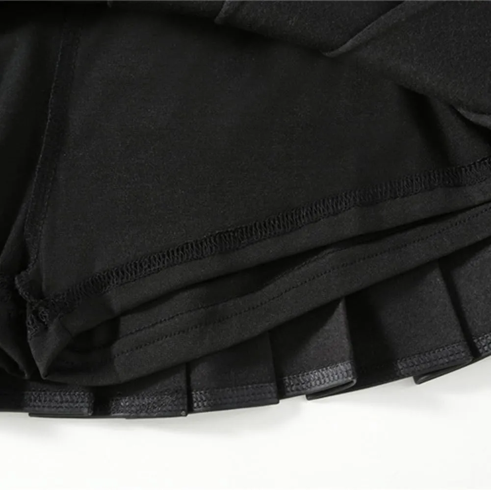 WISREMT Girls Pleated Skirt Faux Leather Short Skirts School Uniform Mini Skirts Flare Skort with Shorts Lined for 2-14 Years