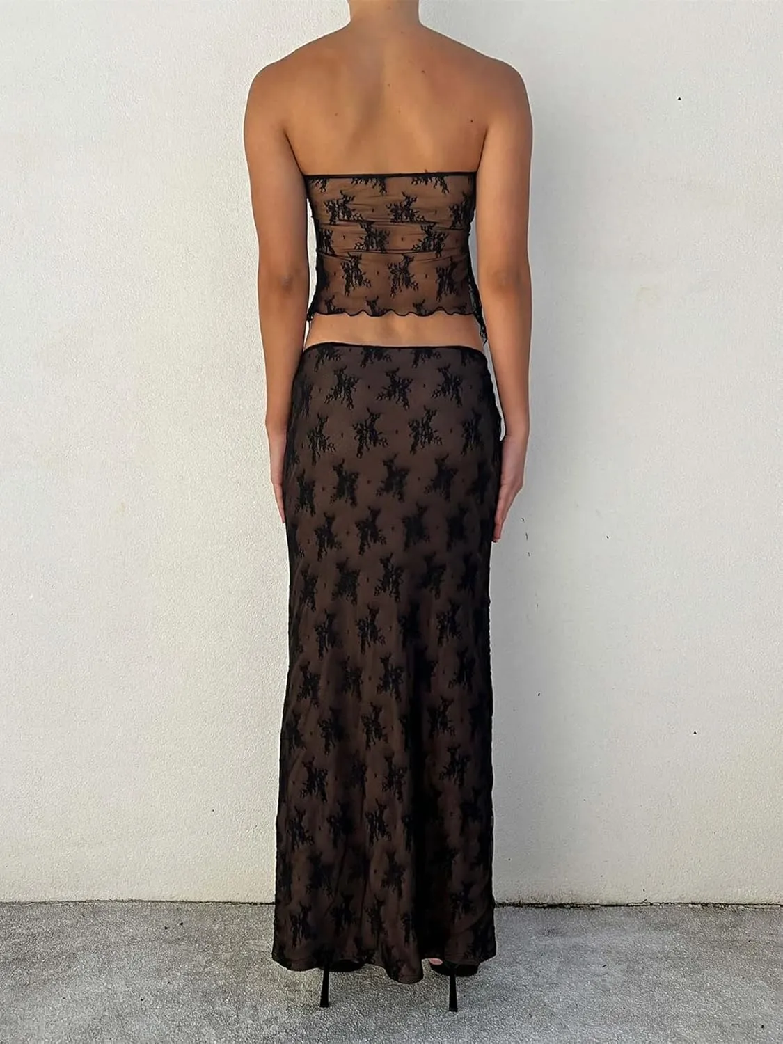 Women 2 Piece Skirt Set Sleeveless Hollow Crop Tops Bodycon Wrap Maxi Skirt Outfit Y2k Summer Party Club Streetwear