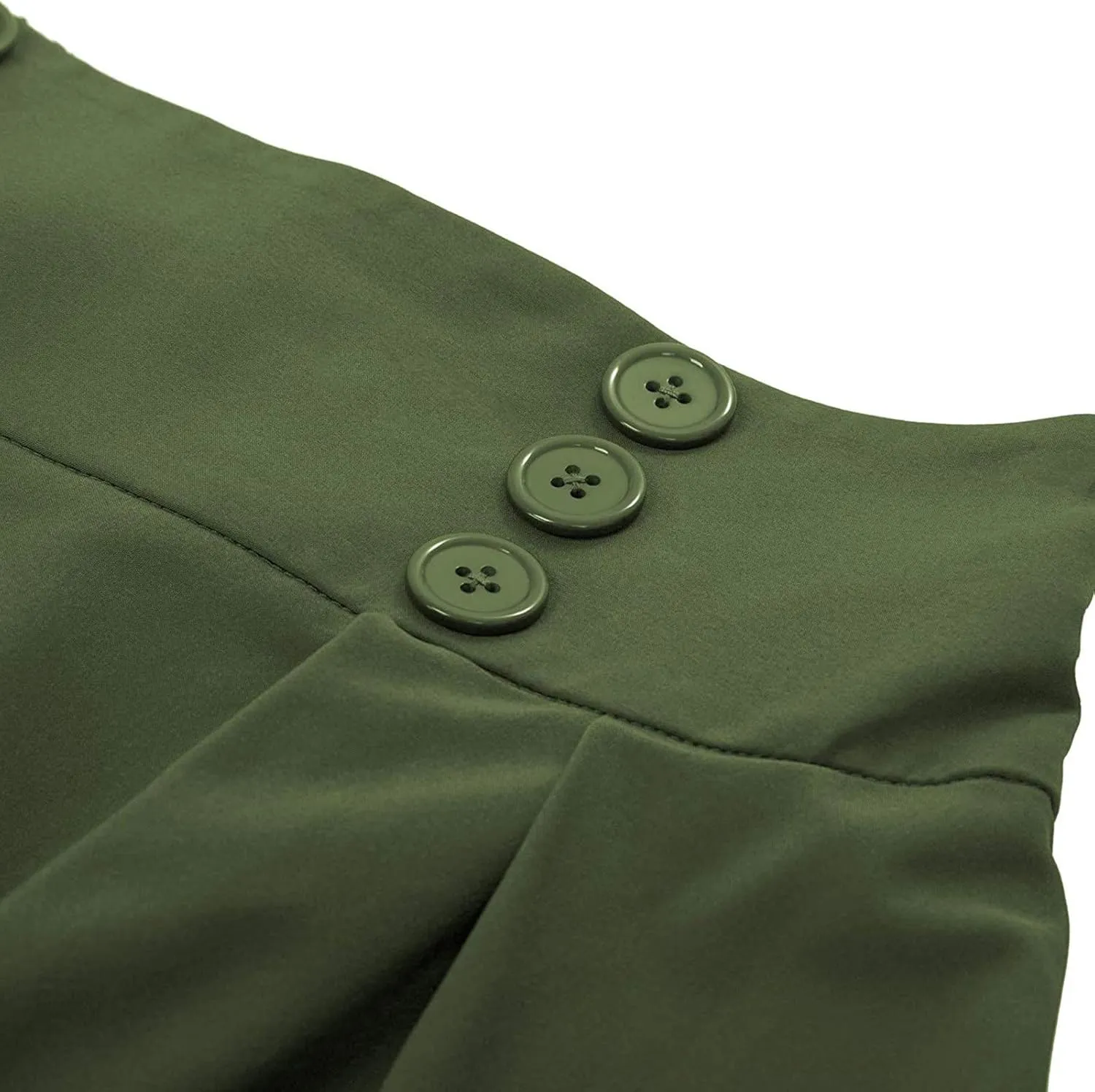 Women Casual Midi Skirt with Pockets Vintage Button Elastic High Waisted Pleated A-Line Skirts Trendy Skirts for Women