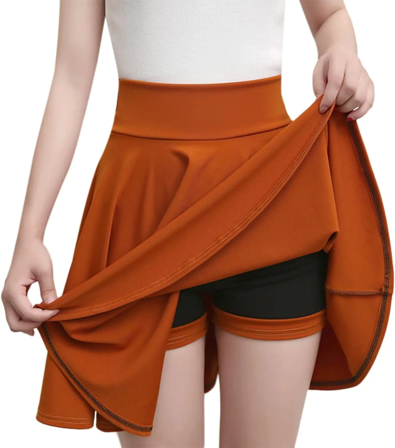 Women High Waist Skater Skirts Slim Fit Flare Mini Skirt with Shorts, Casual Athletic Skorts Pleated Tennis Skirt