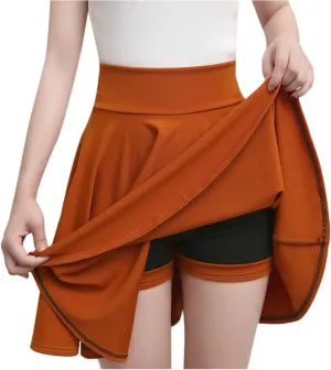 Women High Waist Skater Skirts Slim Fit Flare Mini Skirt with Shorts, Casual Athletic Skorts Pleated Tennis Skirt