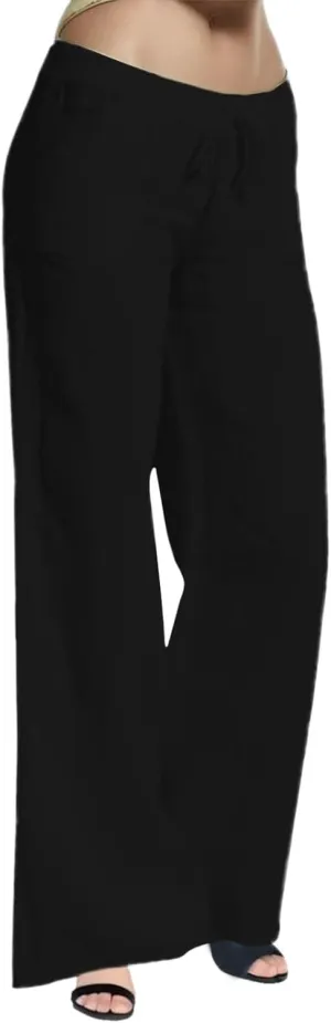 Women Linen Pants 2025 Summer Wide Leg Drawstring High Waisted Palazzo Pants Flowy Lounge Beach Trousers with Pockets
