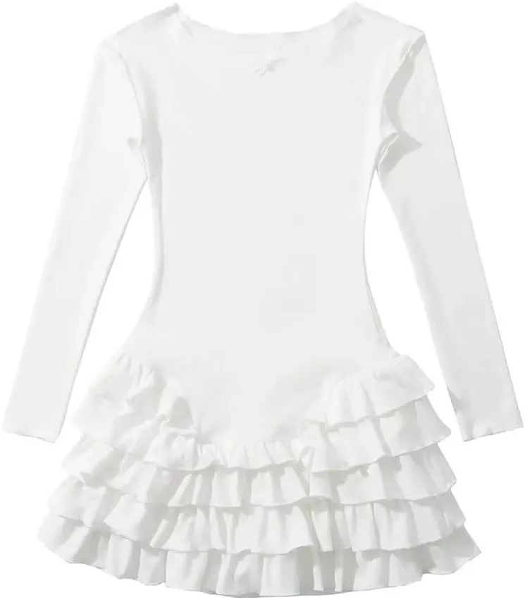 Women Long Sleeve O Neck Ruffle Dresses Basics Sexy Mini Dress