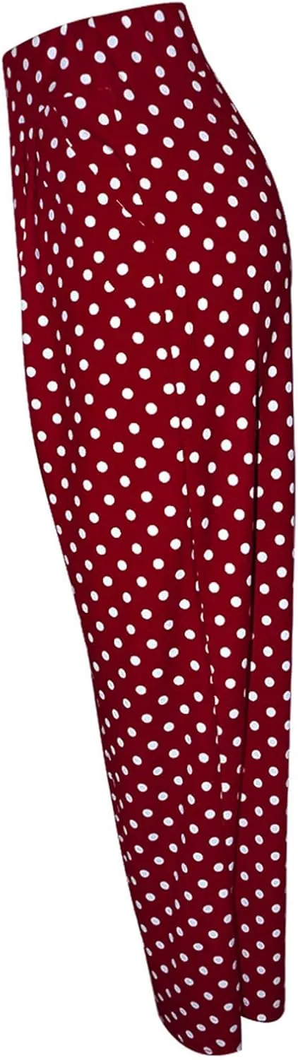 Women Polka Dots Oversized Straight Leg Baggy Pants Stretch High Waist Summer Fashion Casual Trousers with Pockets