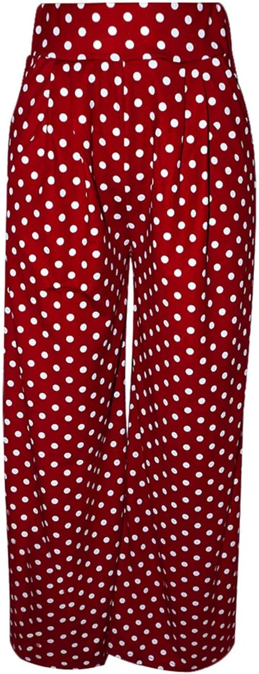 Women Polka Dots Oversized Straight Leg Baggy Pants Stretch High Waist Summer Fashion Casual Trousers with Pockets