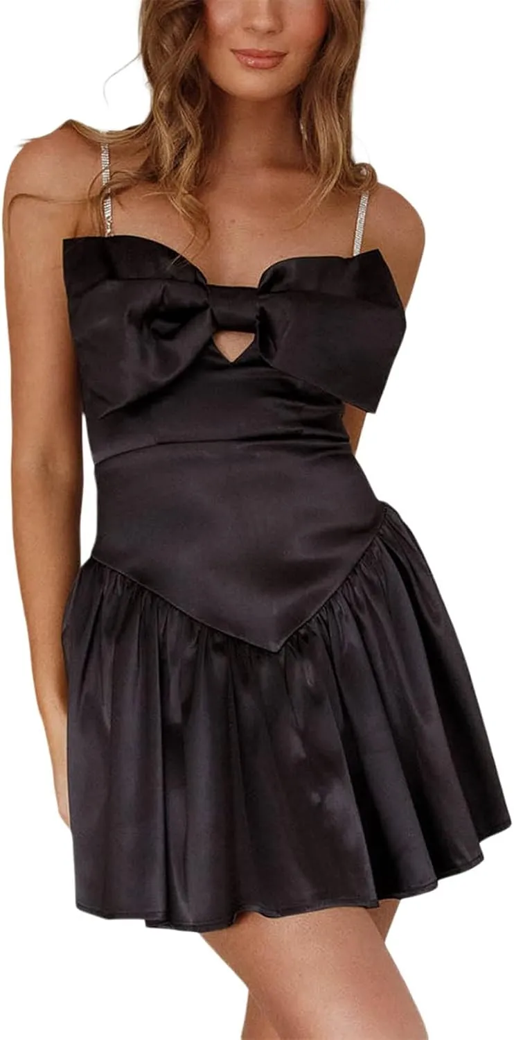 Women Sexy Sleeveless Mini Dress Spaghetti Strap Ruffle Ruched Bodycon Low Cut Lace Short Dress Y2k Party Clubwear