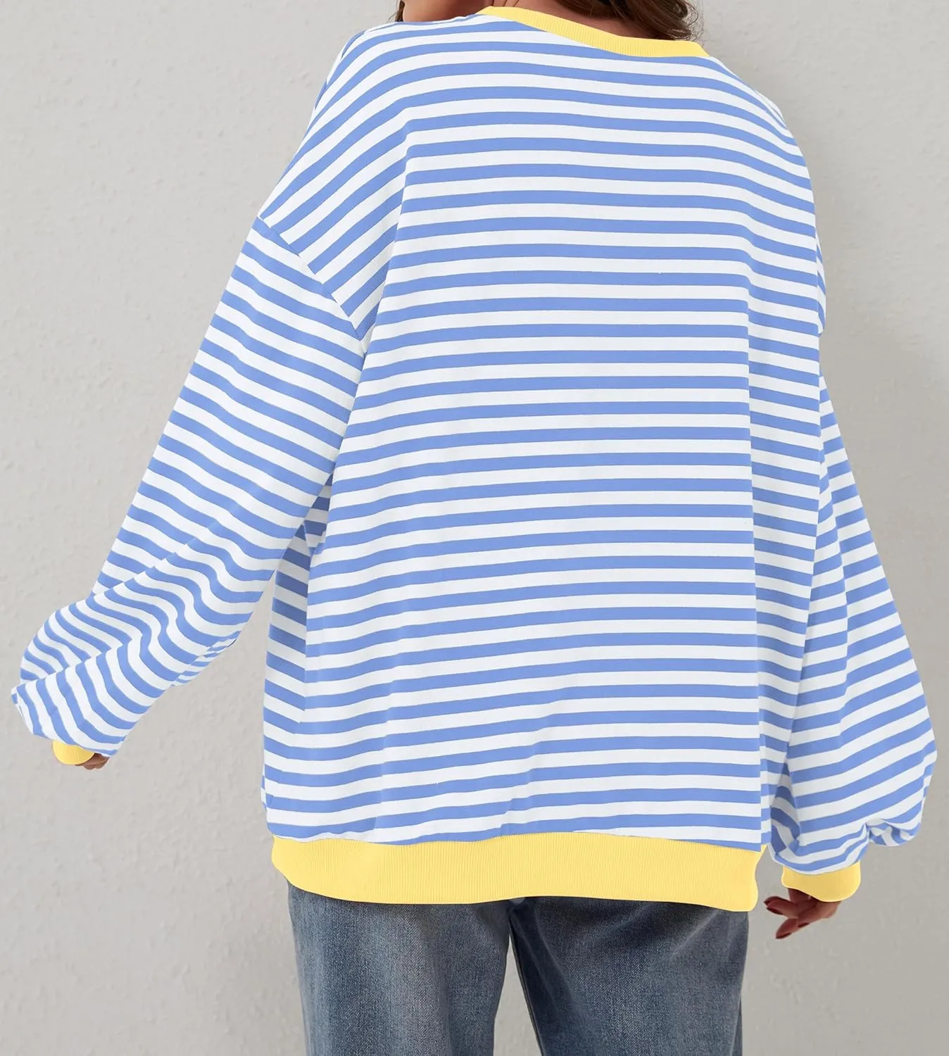 Women Striped Color Block Oversized Sweatshirt Long Sleeve Shirt Crewneck 2024 Fall Pullover Preppy Clothes