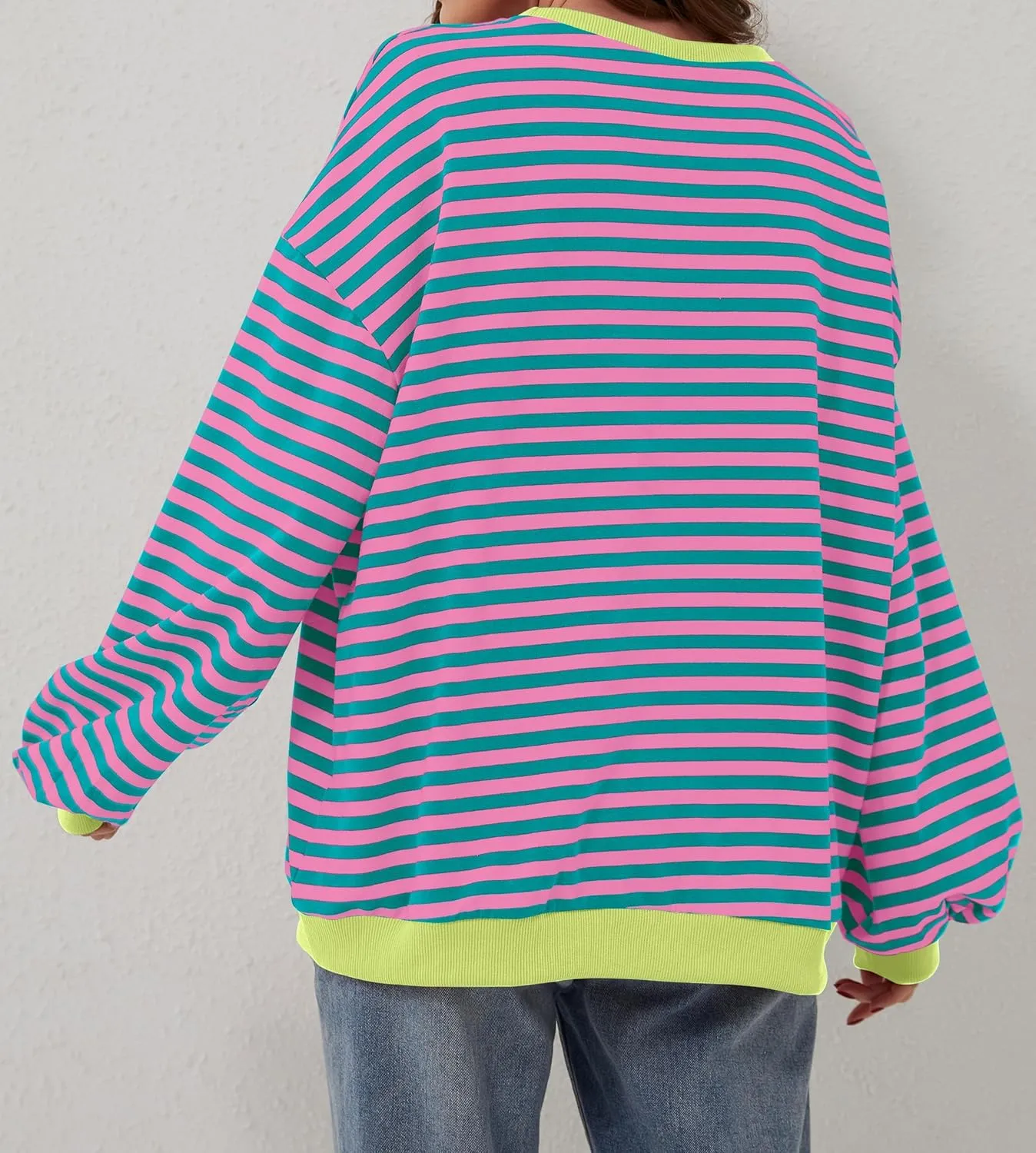 Women Striped Color Block Oversized Sweatshirt Long Sleeve Shirt Crewneck 2024 Fall Pullover Preppy Clothes