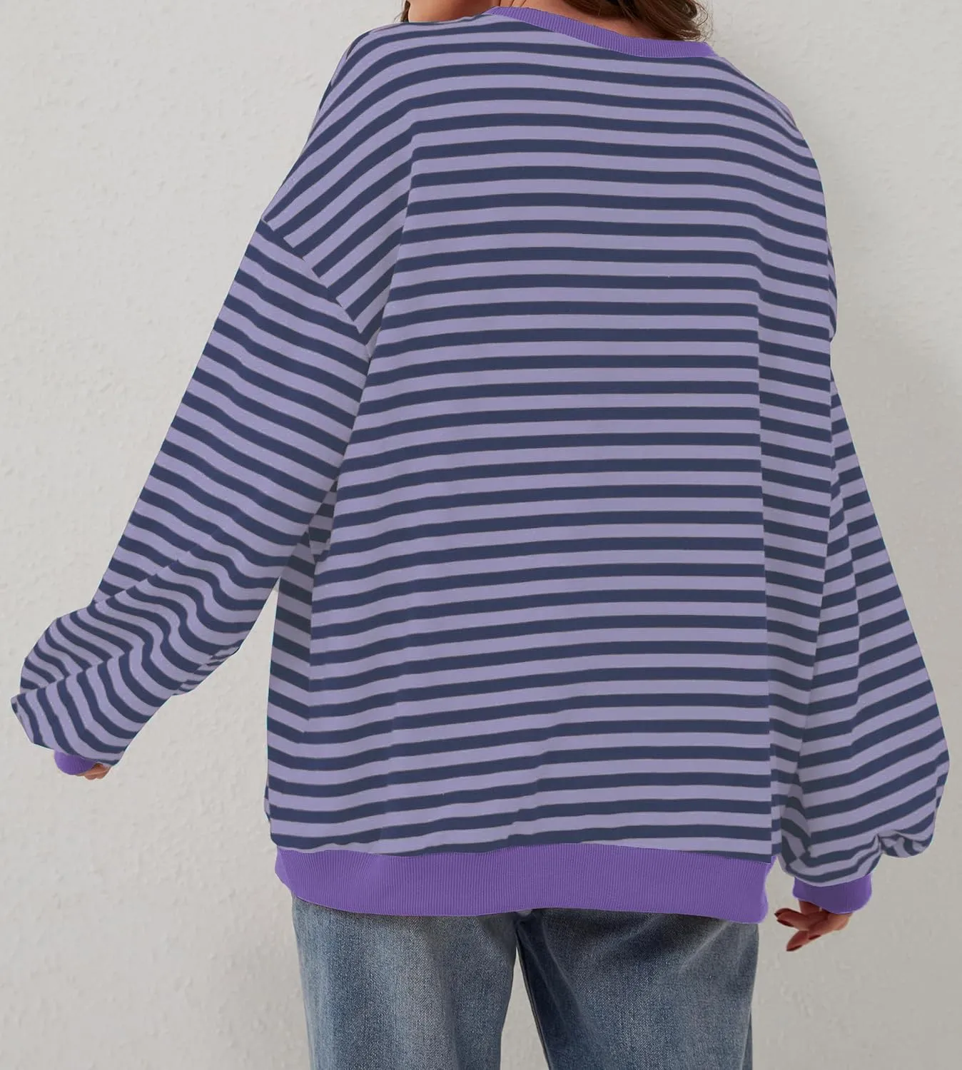 Women Striped Color Block Oversized Sweatshirt Long Sleeve Shirt Crewneck 2024 Fall Pullover Preppy Clothes