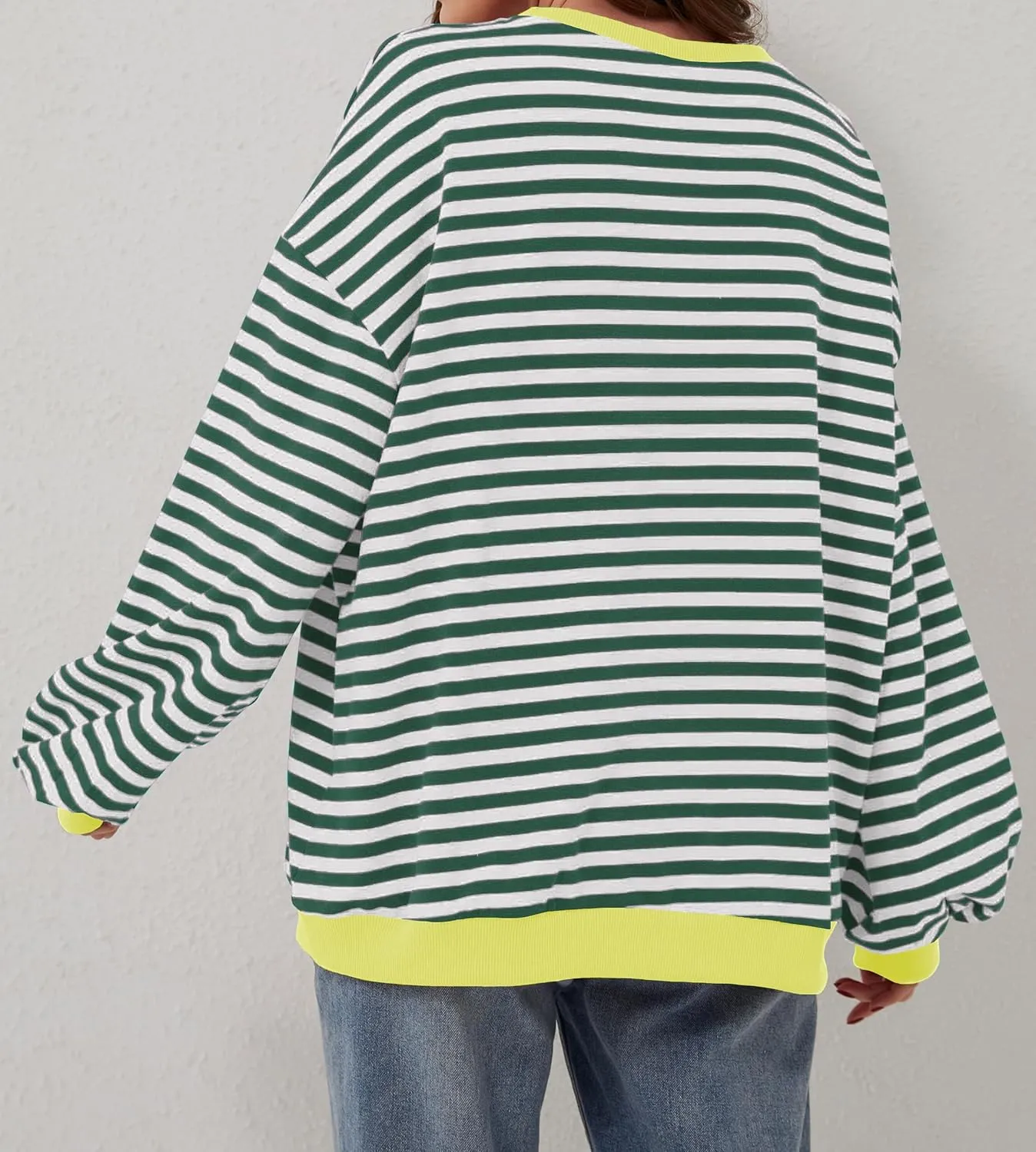 Women Striped Color Block Oversized Sweatshirt Long Sleeve Shirt Crewneck 2024 Fall Pullover Preppy Clothes