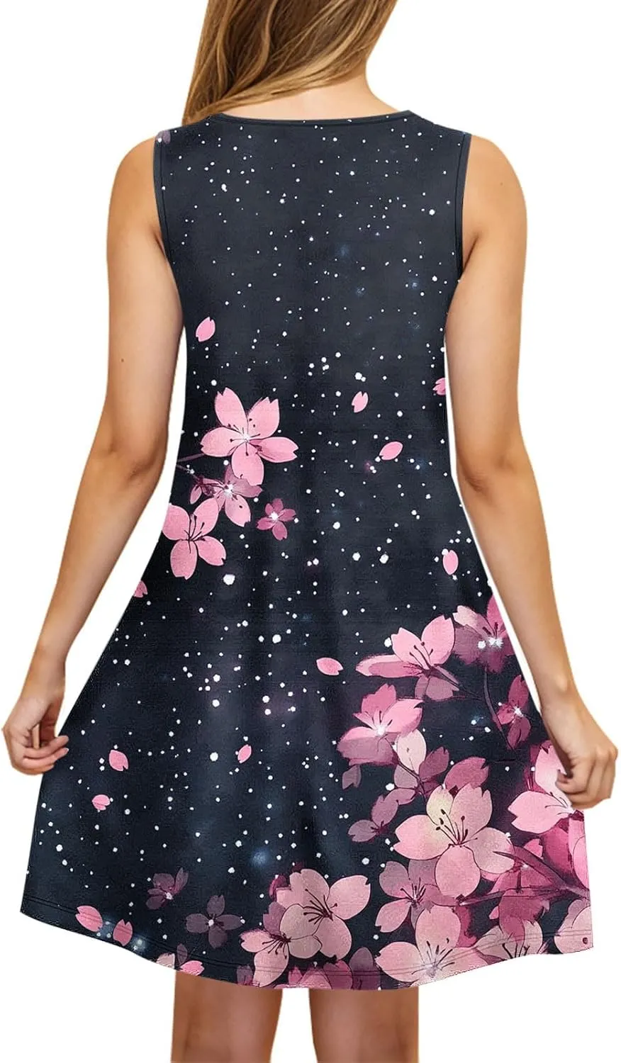 Women Summer Dress 2025 Loose V Neck Sleeveless Sundresses Swimsuit Coverup with Pocket Floral Tunic Mini Tank Dresses