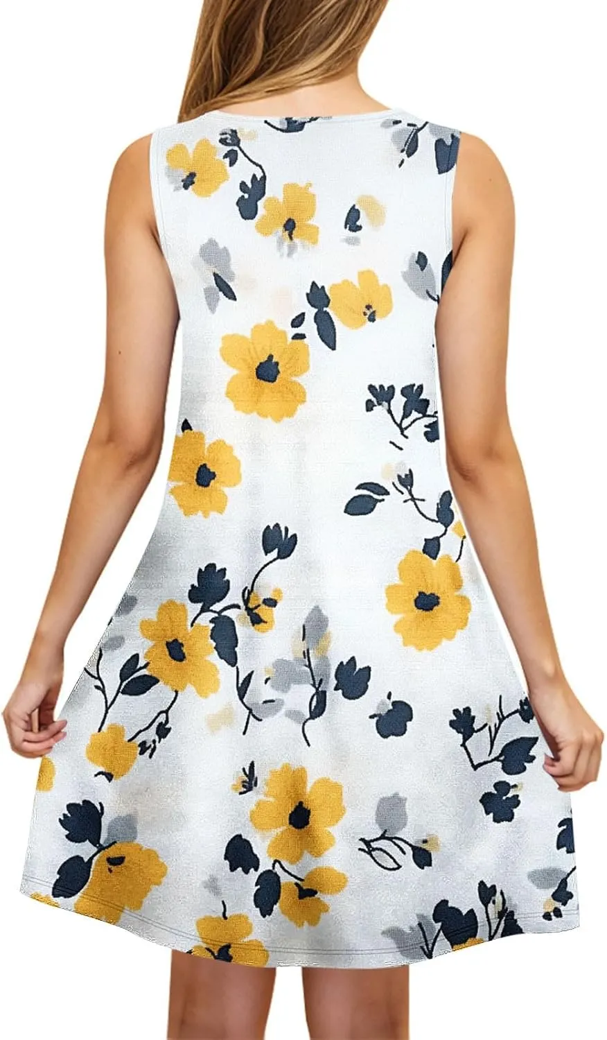 Women Summer Dress 2025 Loose V Neck Sleeveless Sundresses Swimsuit Coverup with Pocket Floral Tunic Mini Tank Dresses