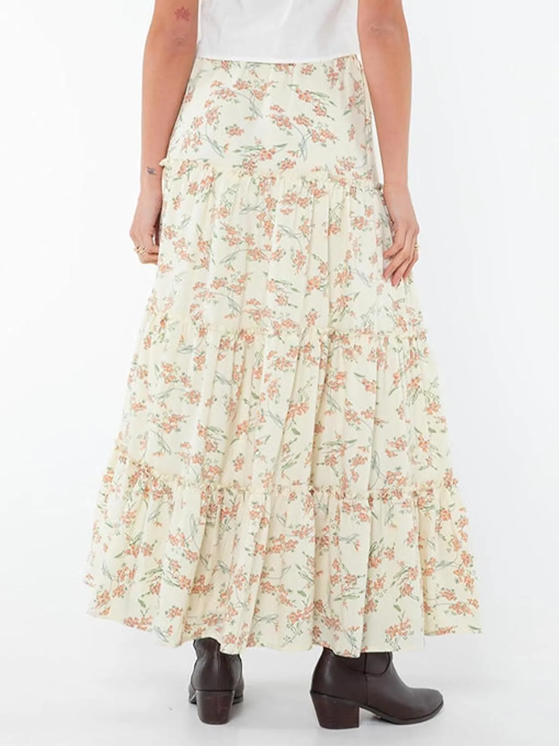 Women Summer Tiered Maxi Skirt Elastic High Waist A Line Boho Beach Dress Flowy Big Swing Long Skirts