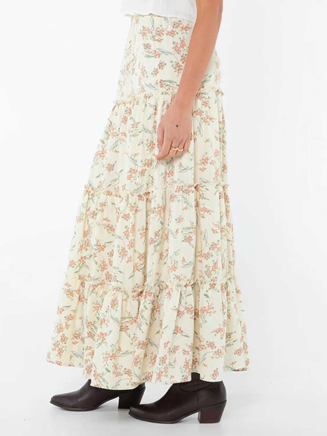Women Summer Tiered Maxi Skirt Elastic High Waist A Line Boho Beach Dress Flowy Big Swing Long Skirts
