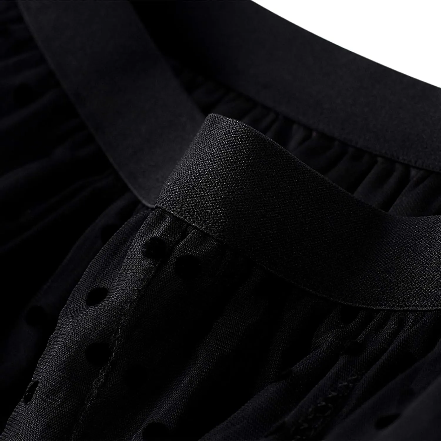 Women Wave Point Yarn Skirt Elastic High Waist Pleated A-Line Midi Skirt Layered Polka Dot Tulle Tutu Skirt