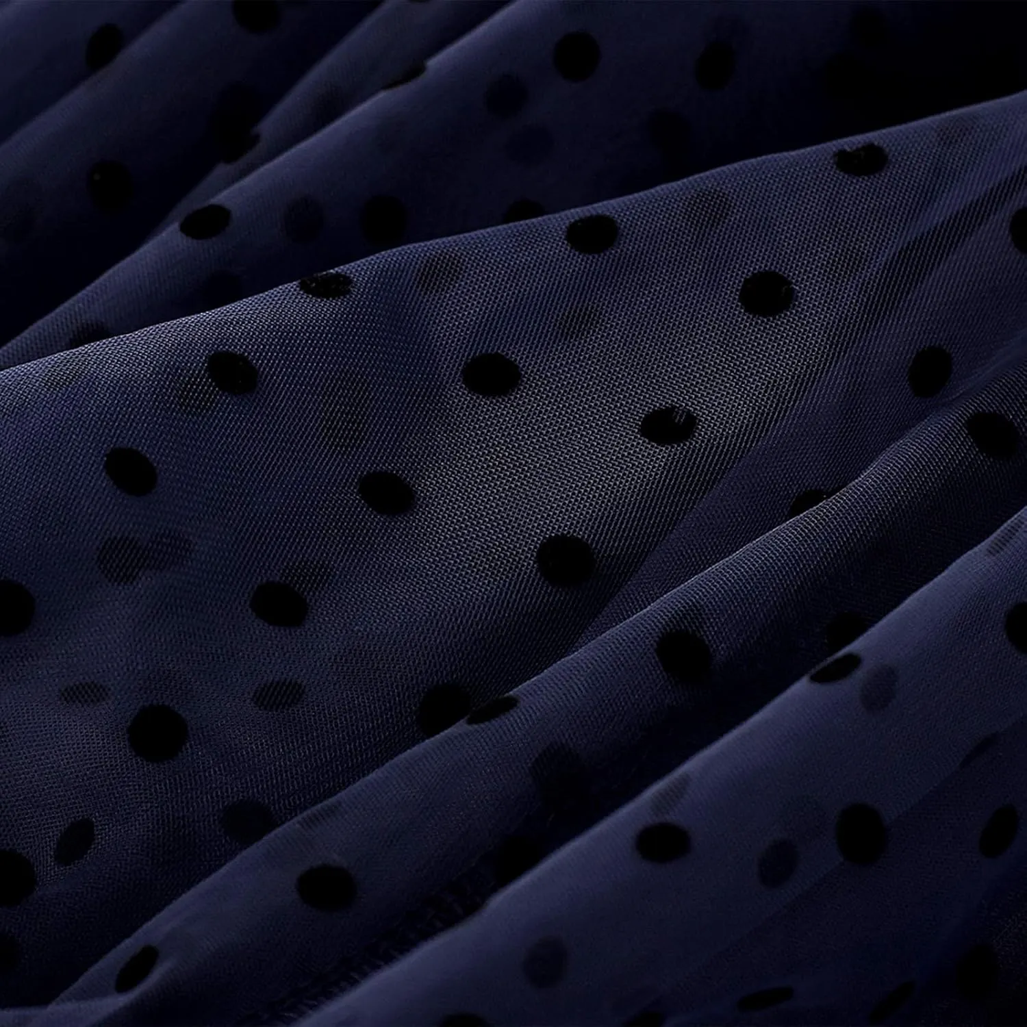Women Wave Point Yarn Skirt Elastic High Waist Pleated A-Line Midi Skirt Layered Polka Dot Tulle Tutu Skirt
