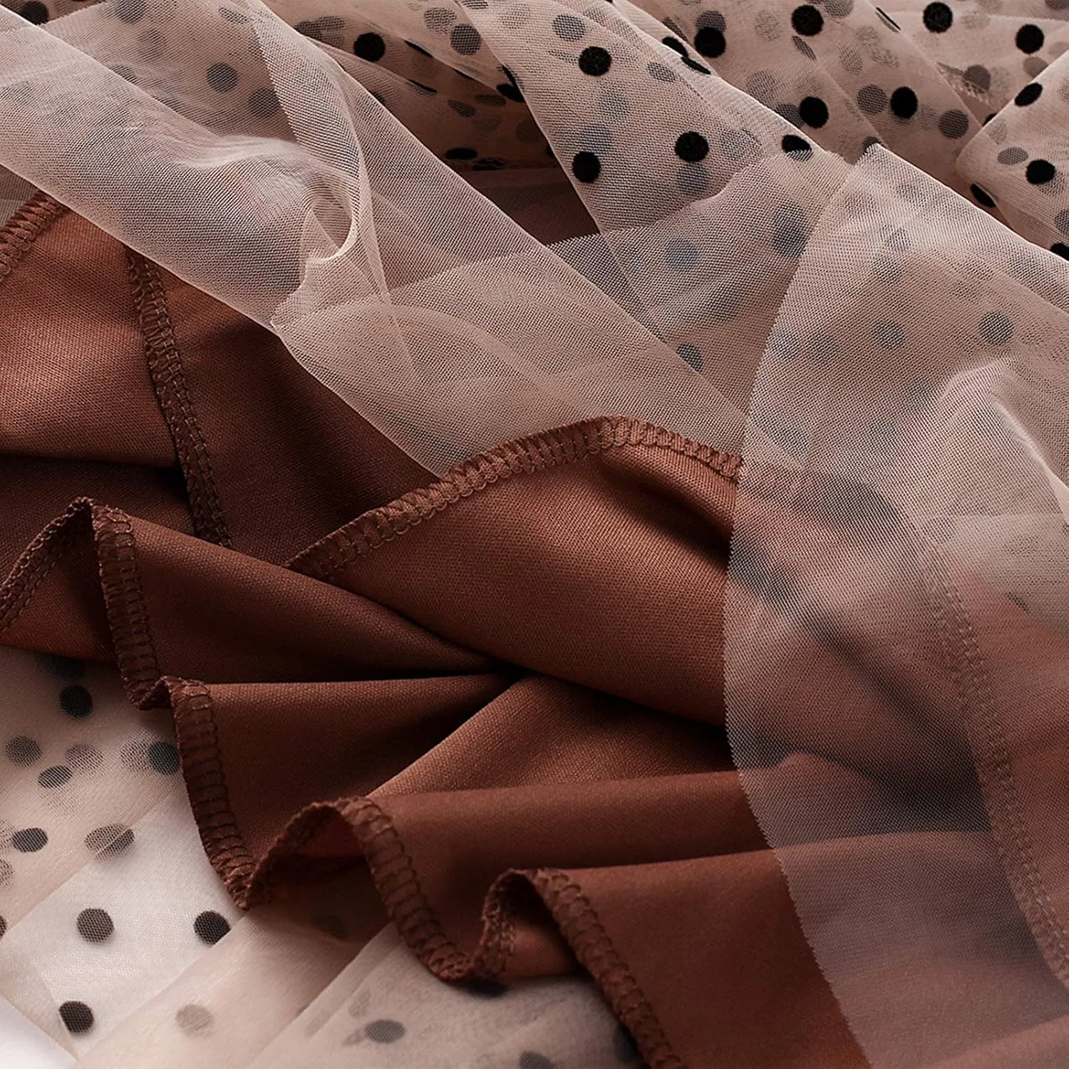 Women Wave Point Yarn Skirt Elastic High Waist Pleated A-Line Midi Skirt Layered Polka Dot Tulle Tutu Skirt