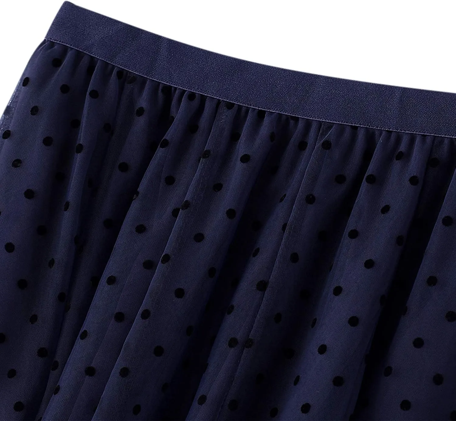 Women Wave Point Yarn Skirt Elastic High Waist Pleated A-Line Midi Skirt Layered Polka Dot Tulle Tutu Skirt