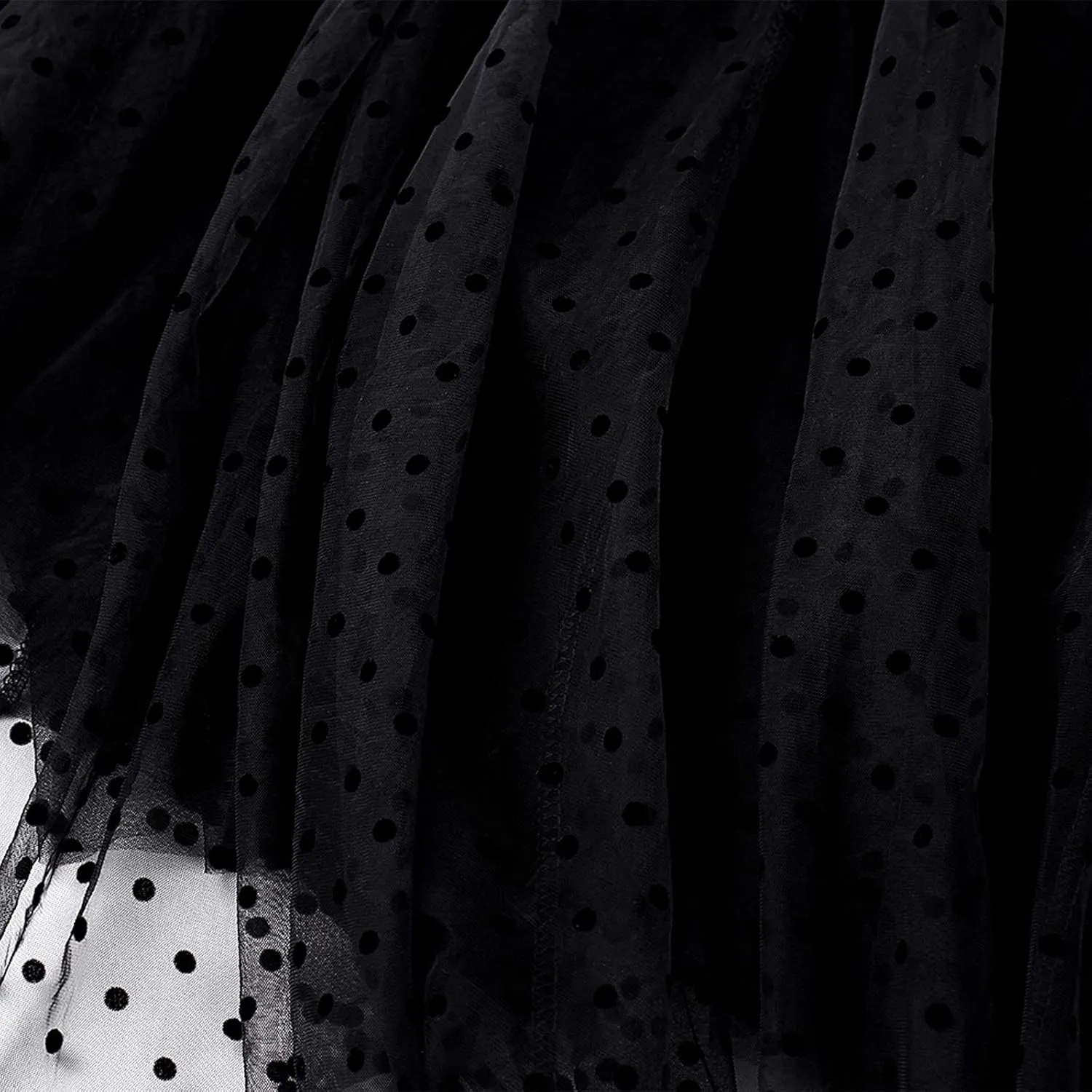 Women Wave Point Yarn Skirt Elastic High Waist Pleated A-Line Midi Skirt Layered Polka Dot Tulle Tutu Skirt