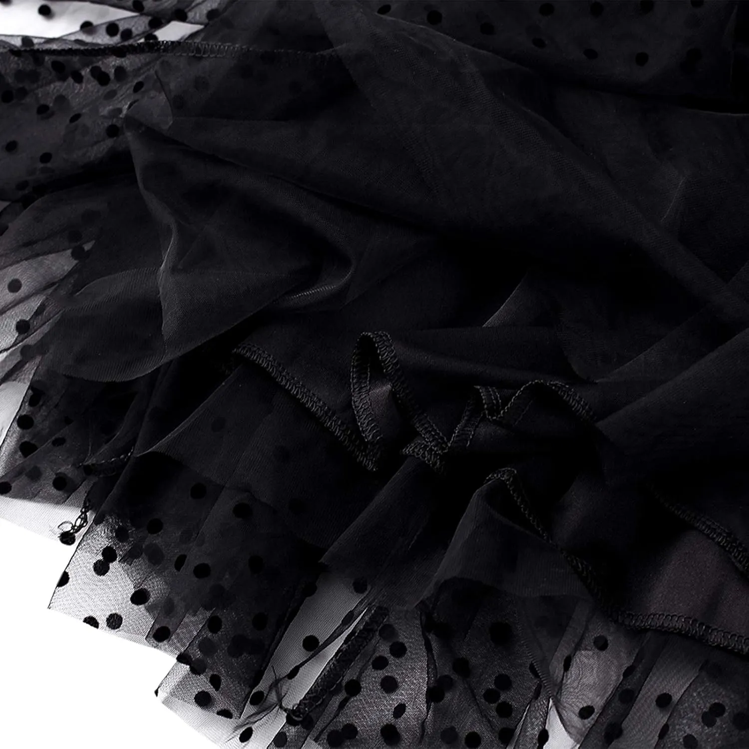 Women Wave Point Yarn Skirt Elastic High Waist Pleated A-Line Midi Skirt Layered Polka Dot Tulle Tutu Skirt