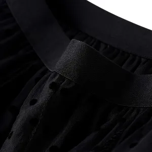 Women Wave Point Yarn Skirt Elastic High Waist Pleated A-Line Midi Skirt Layered Polka Dot Tulle Tutu Skirt