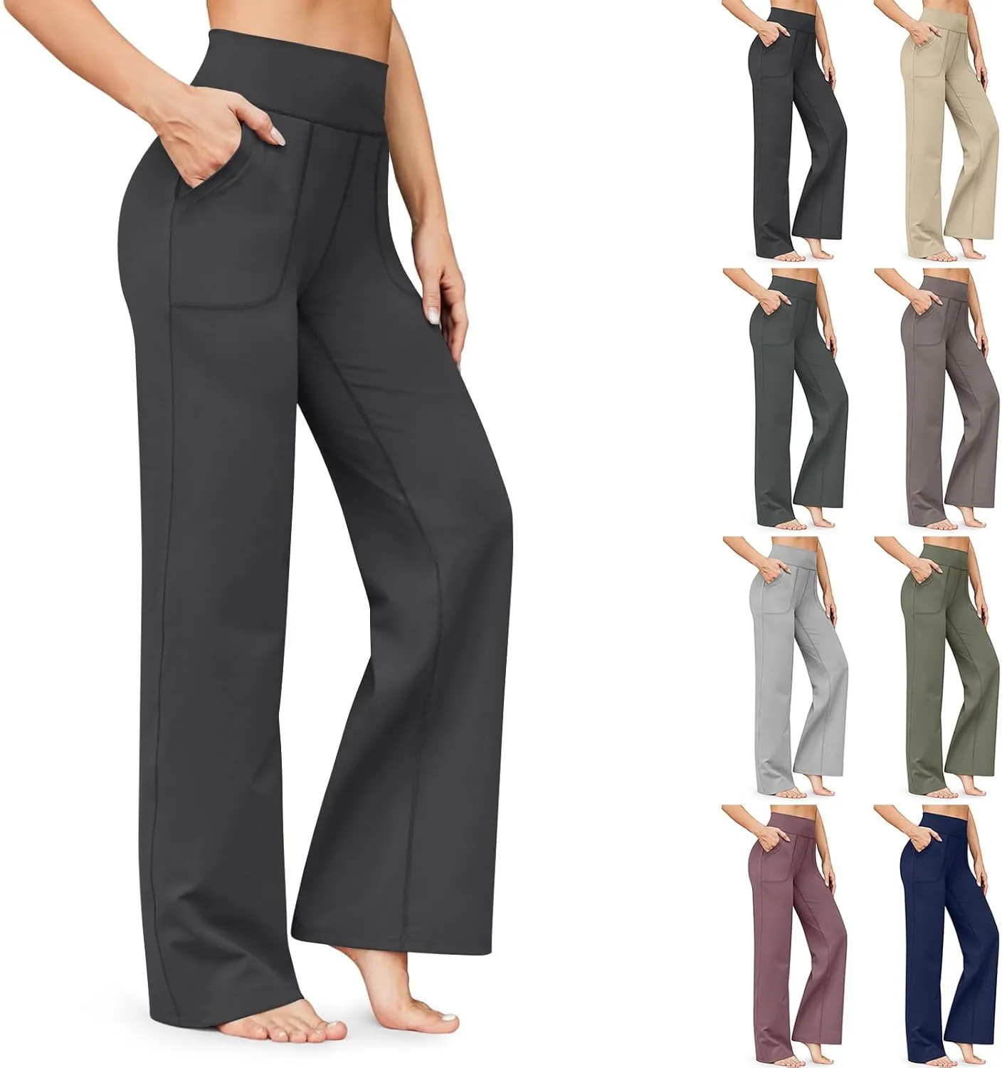 Women Wide Leg Yoga Pants with Pockets Tummy Control Flare Leggings Straight Leg Sweatpants Stretch Lounge Pants