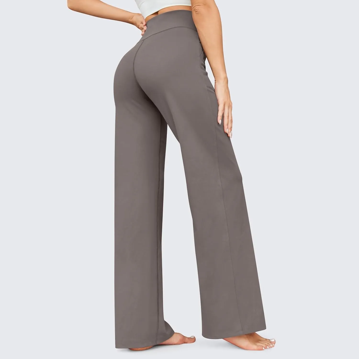 Women Wide Leg Yoga Pants with Pockets Tummy Control Flare Leggings Straight Leg Sweatpants Stretch Lounge Pants