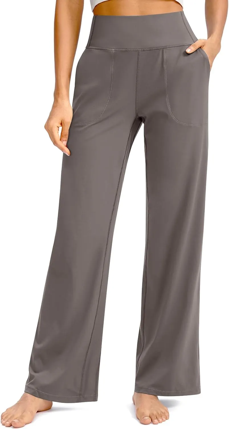 Women Wide Leg Yoga Pants with Pockets Tummy Control Flare Leggings Straight Leg Sweatpants Stretch Lounge Pants