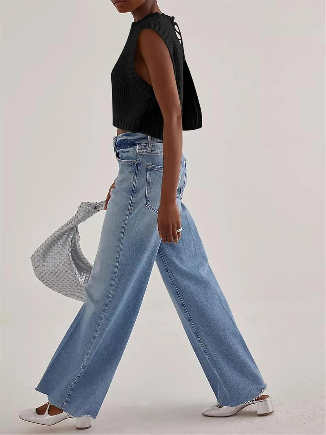 Women Y2K Backless Sweater Vest Tie Up Split Open Back Knit Vest Sleeveless Crewneck Pullover Summer Tank Crop Tops