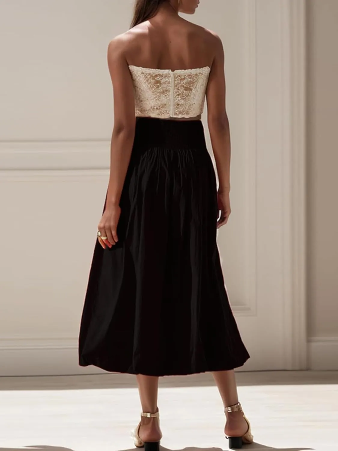 Women Y2k Bubble Maxi Skirt Low Elastic Waist A Line Long Skirt Summer Ruffle Pleated Midi Puffball Skirt