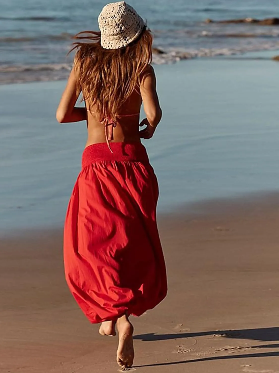 Women Y2k Bubble Maxi Skirt Low Elastic Waist A Line Long Skirt Summer Ruffle Pleated Midi Puffball Skirt