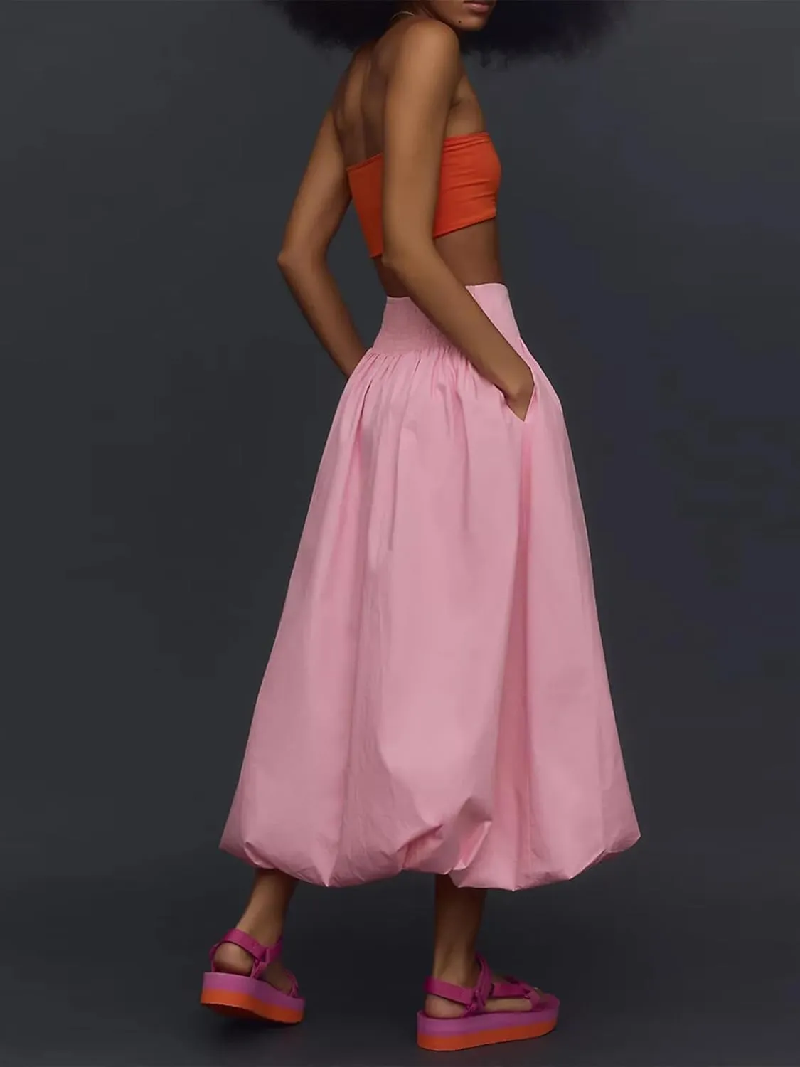 Women Y2k Bubble Maxi Skirt Low Elastic Waist A Line Long Skirt Summer Ruffle Pleated Midi Puffball Skirt