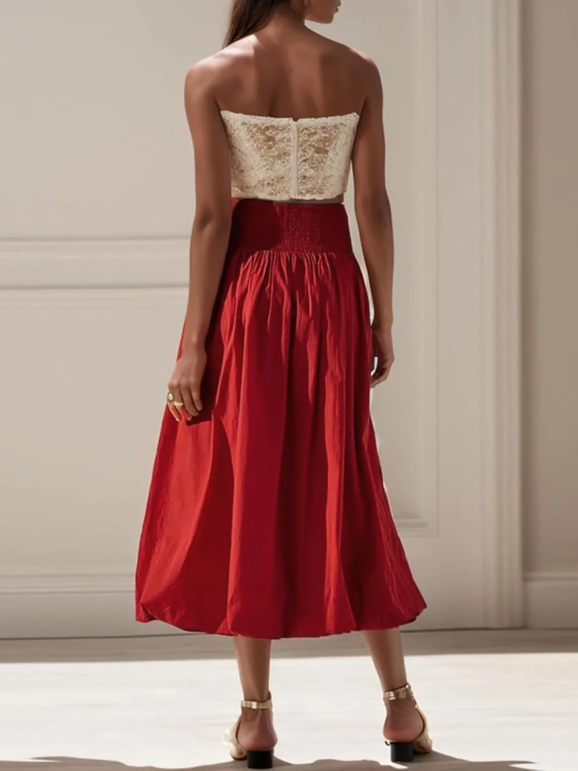 Women Y2k Bubble Maxi Skirt Low Elastic Waist A Line Long Skirt Summer Ruffle Pleated Midi Puffball Skirt