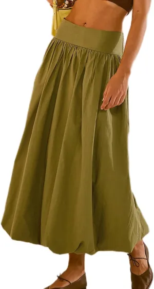 Women Y2k Bubble Maxi Skirt Low Elastic Waist A Line Long Skirt Summer Ruffle Pleated Midi Puffball Skirt