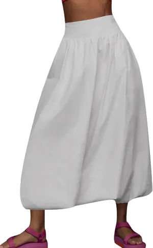 Women Y2k Bubble Maxi Skirt Low Elastic Waist A Line Long Skirt Summer Ruffle Pleated Midi Puffball Skirt