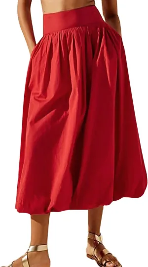 Women Y2k Bubble Maxi Skirt Low Elastic Waist A Line Long Skirt Summer Ruffle Pleated Midi Puffball Skirt