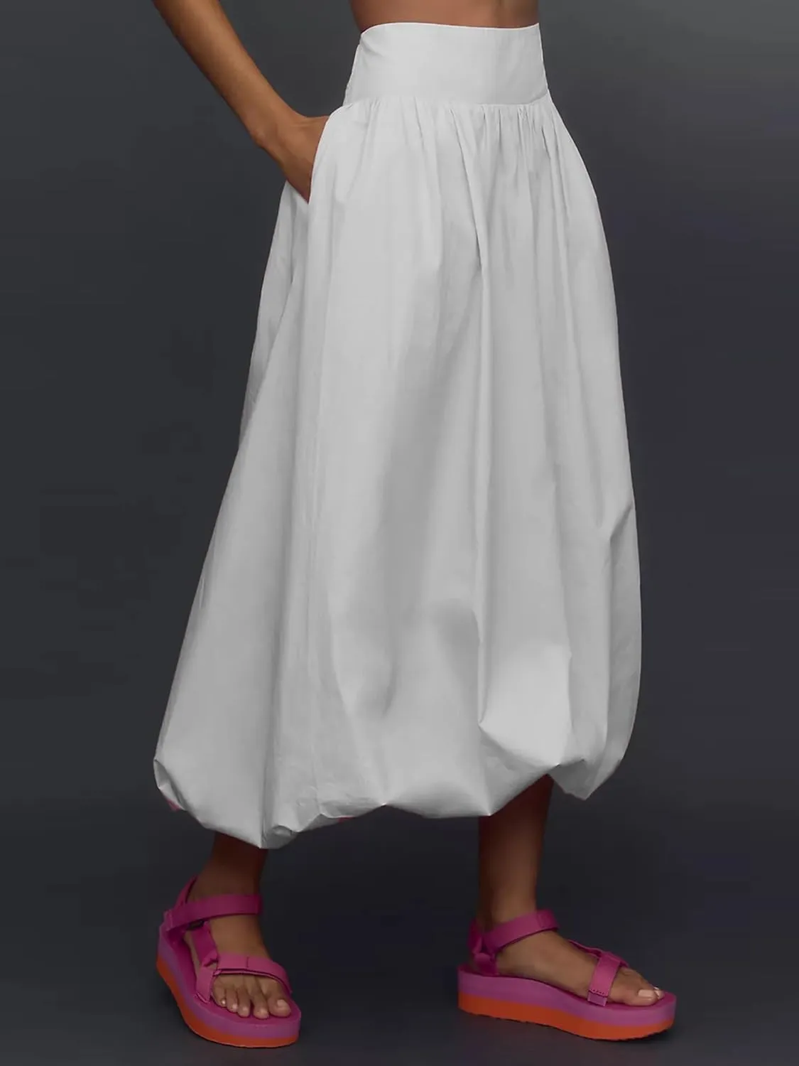 Women Y2k Bubble Maxi Skirt Low Elastic Waist A Line Long Skirt Summer Ruffle Pleated Midi Puffball Skirt