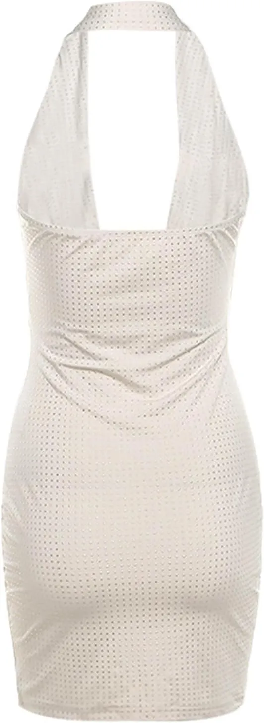 Womens 2024 Wrap V Neck Dress Sequin Sleeveless Ruched Bodycon Sexy Dress Ladies Party Cocktail Club Fashion Mini Party Dress