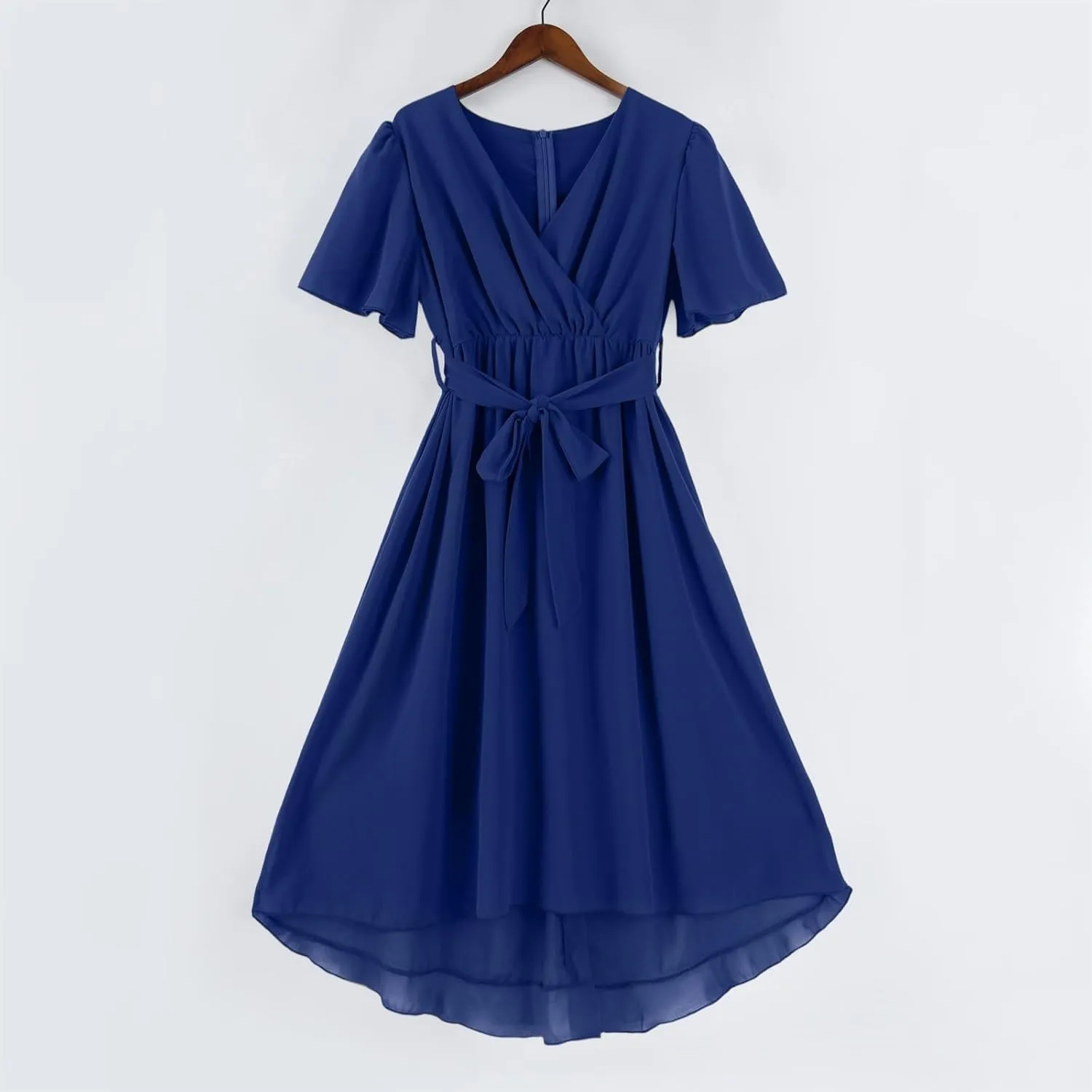 Womens Boho Floral Printed Chiffon Dresses 2025 Elegant V Neck Belted Summer Wedding Prom Cocktail Midi Dress