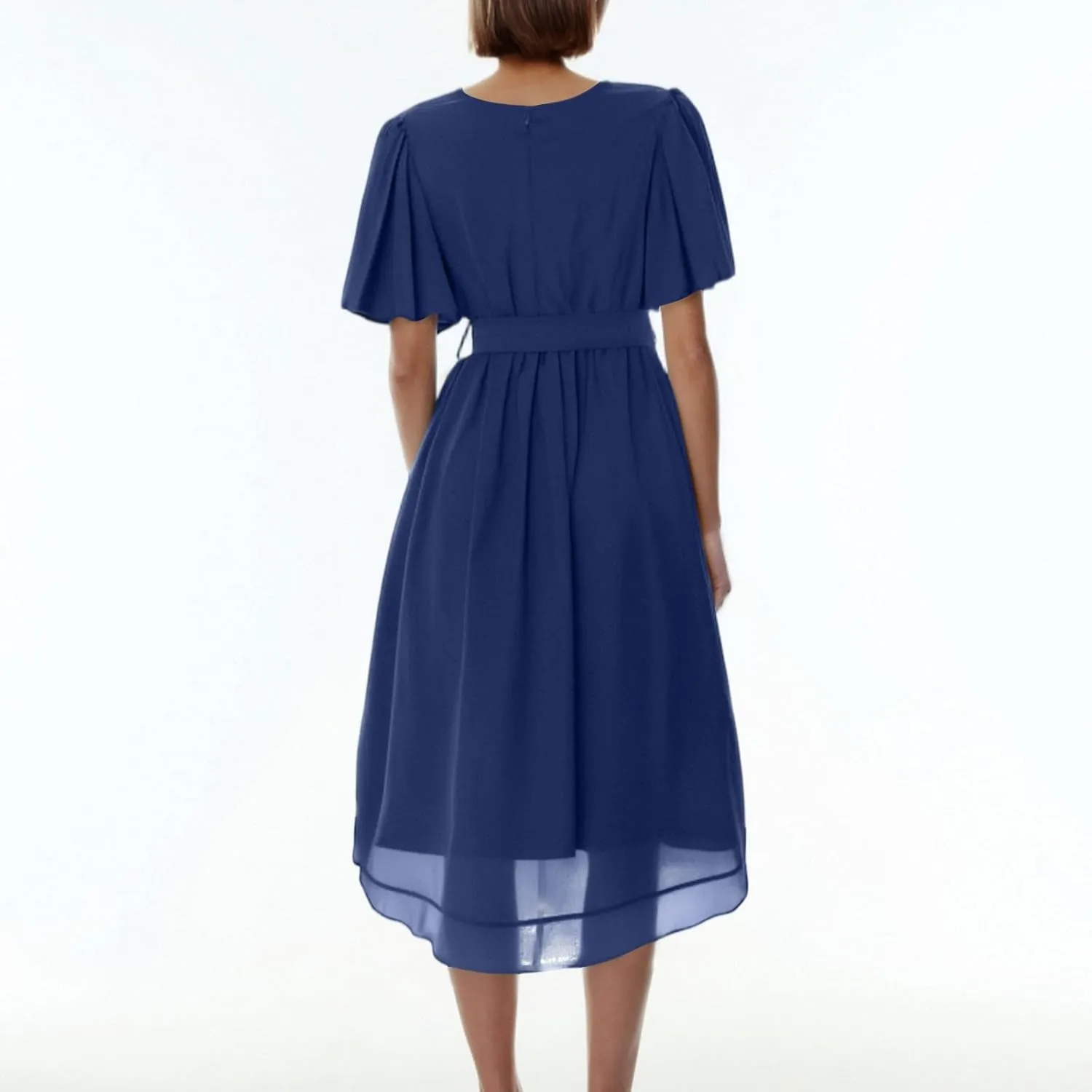 Womens Boho Floral Printed Chiffon Dresses 2025 Elegant V Neck Belted Summer Wedding Prom Cocktail Midi Dress